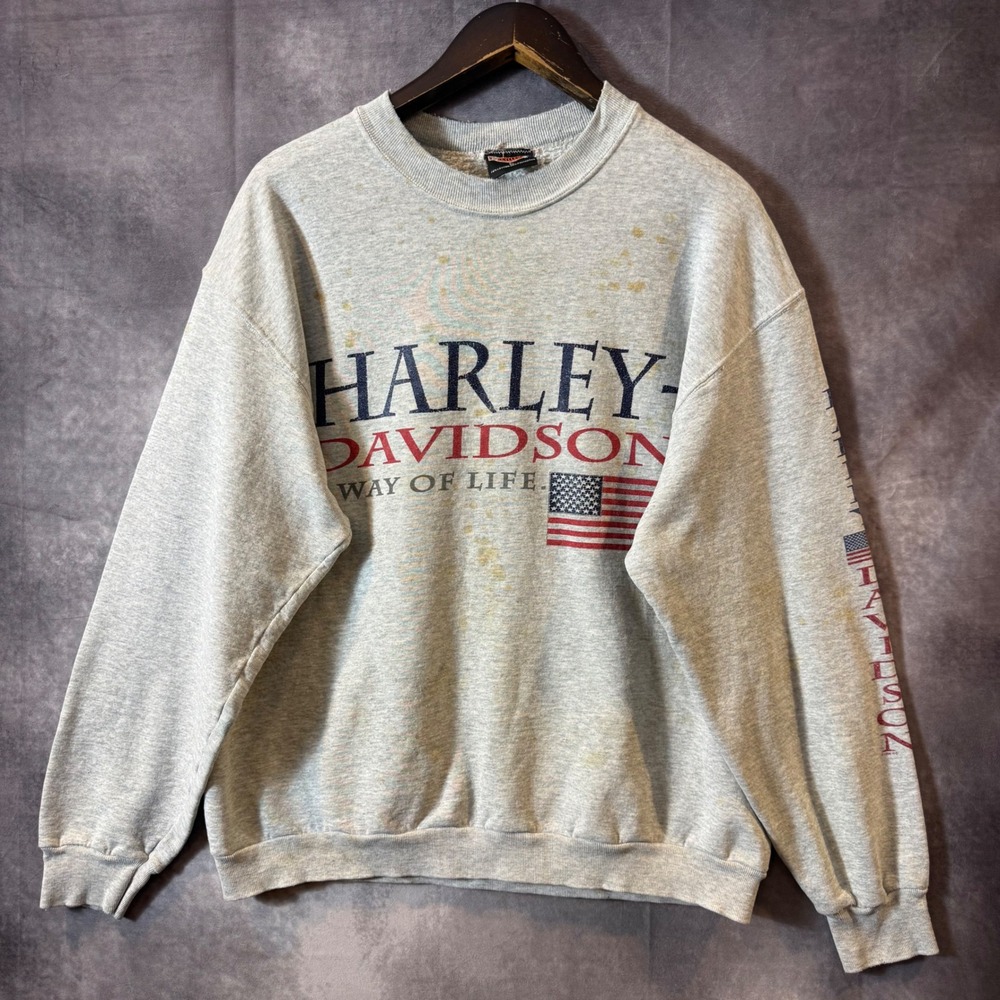 Vintage Harley Davidson Sweatshirt Gray Manfred Angster Germany Graphic Large